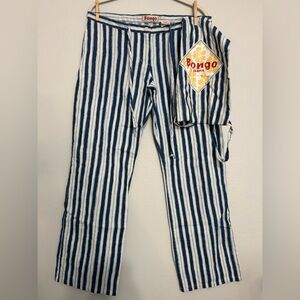 Vintage y2k Bongo Drawstring Linen Cotton Blend Striped Pants with Matching Bag